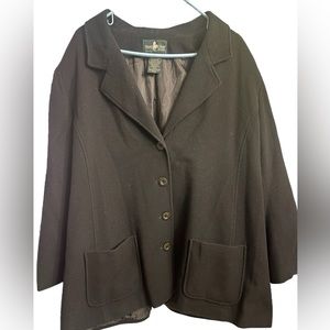 Vintage black wool blend coat by Hunt Club size 24W plus size winter pea coat